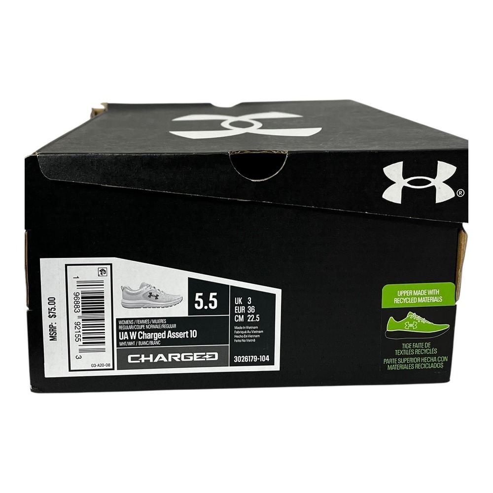 Under Armour Womens Charged Assert 10 Running Shoes White Black 3026179-104 5.5 - Picture 6 of 8